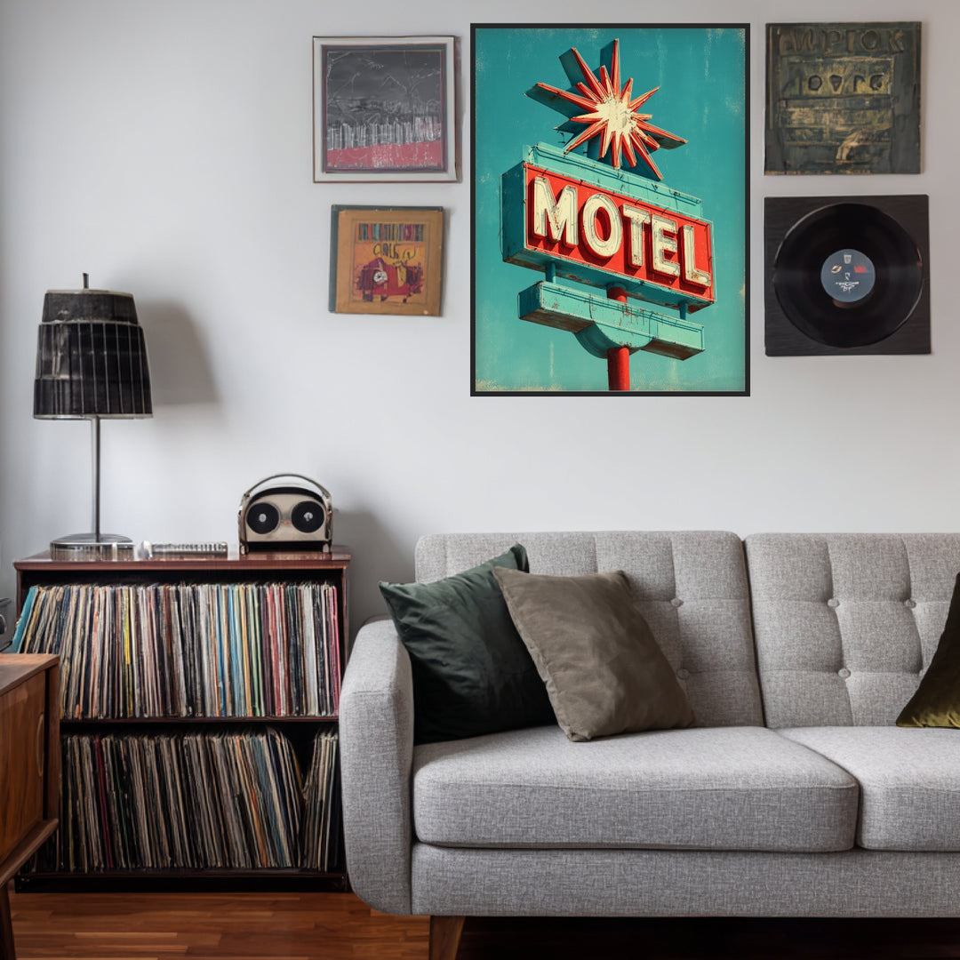Motel Neon Sign Poster Vintage – mattes Kunstdruck-Papier – Ansicht 3