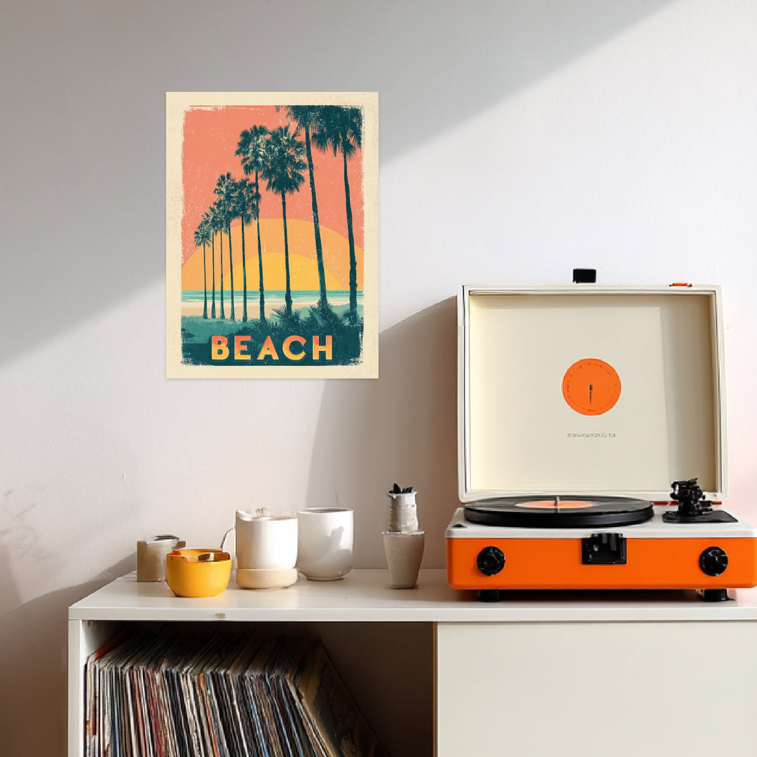 Palmen am Strand Leinwandbild Vintage – Leinwand auf Holzrahmen – Ansicht 3