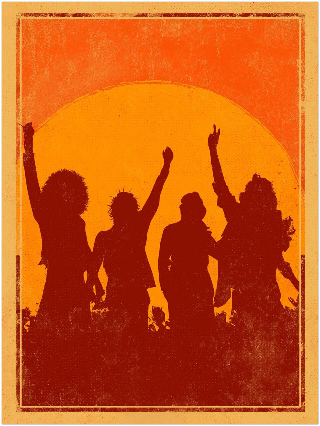 Party bei Sonnenuntergang Vintage – Wandkunst