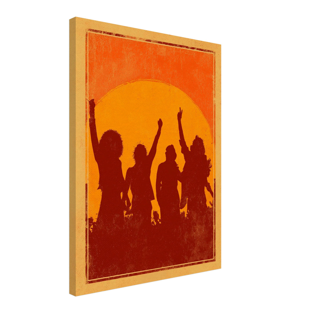 Party bei Sonnenuntergang Leinwandbild Vintage – Leinwand auf Holzrahmen – Ansicht 2