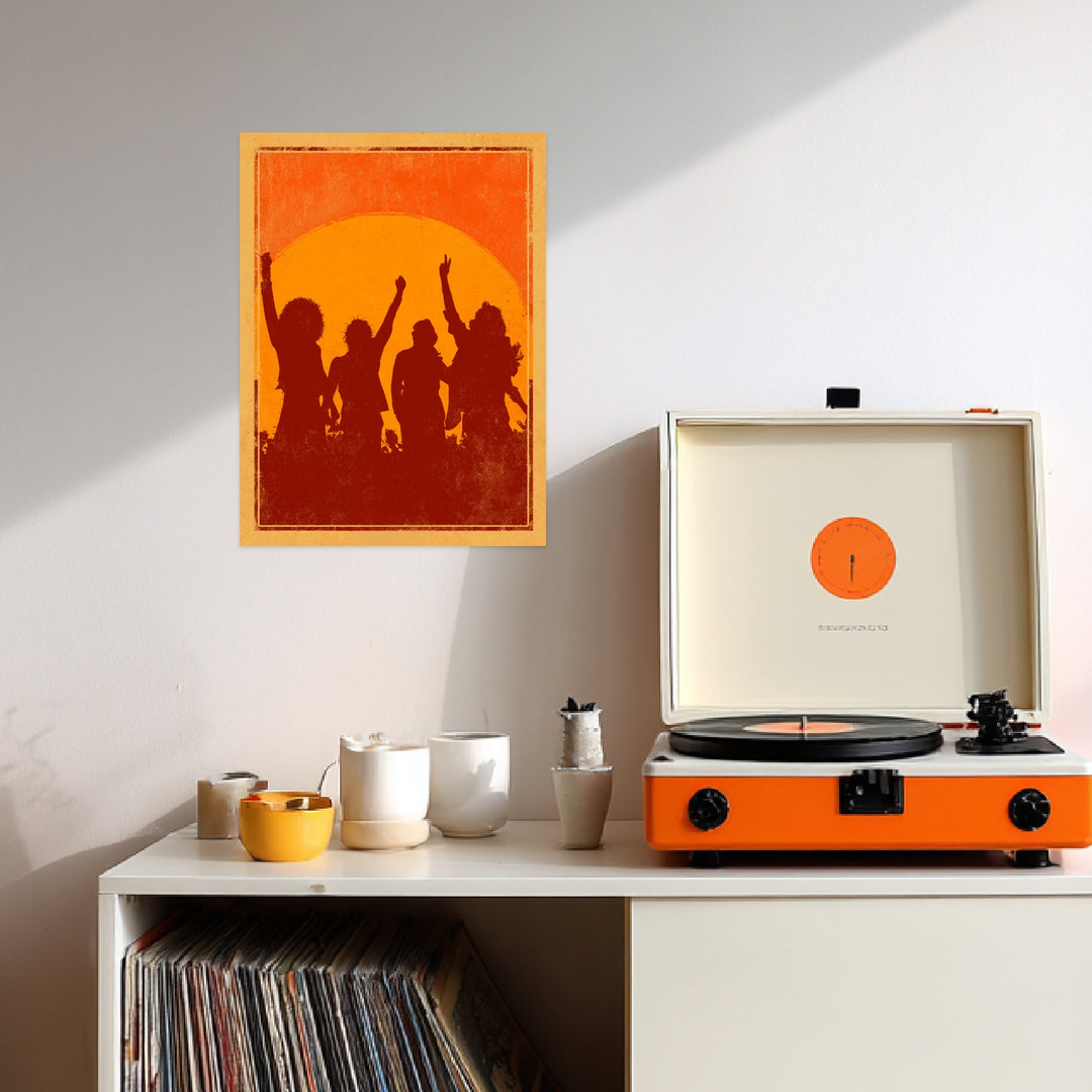 Party bei Sonnenuntergang Leinwandbild Vintage – Leinwand auf Holzrahmen – Ansicht 3