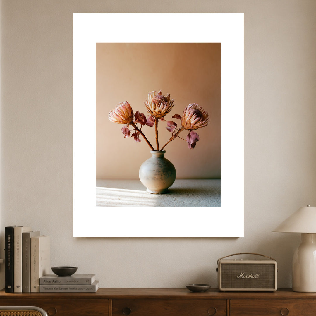 Drei Proteas in Terrakotta Leinwandbild – Ohne Rahmen – Produktfoto