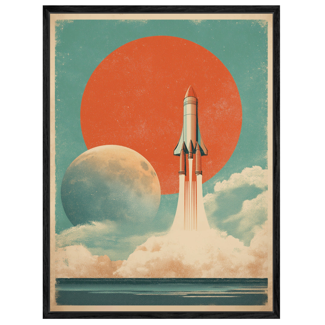 Rakete vor Planeten Leinwandbild Vintage – Leinwand auf Holzrahmen – Ansicht 4