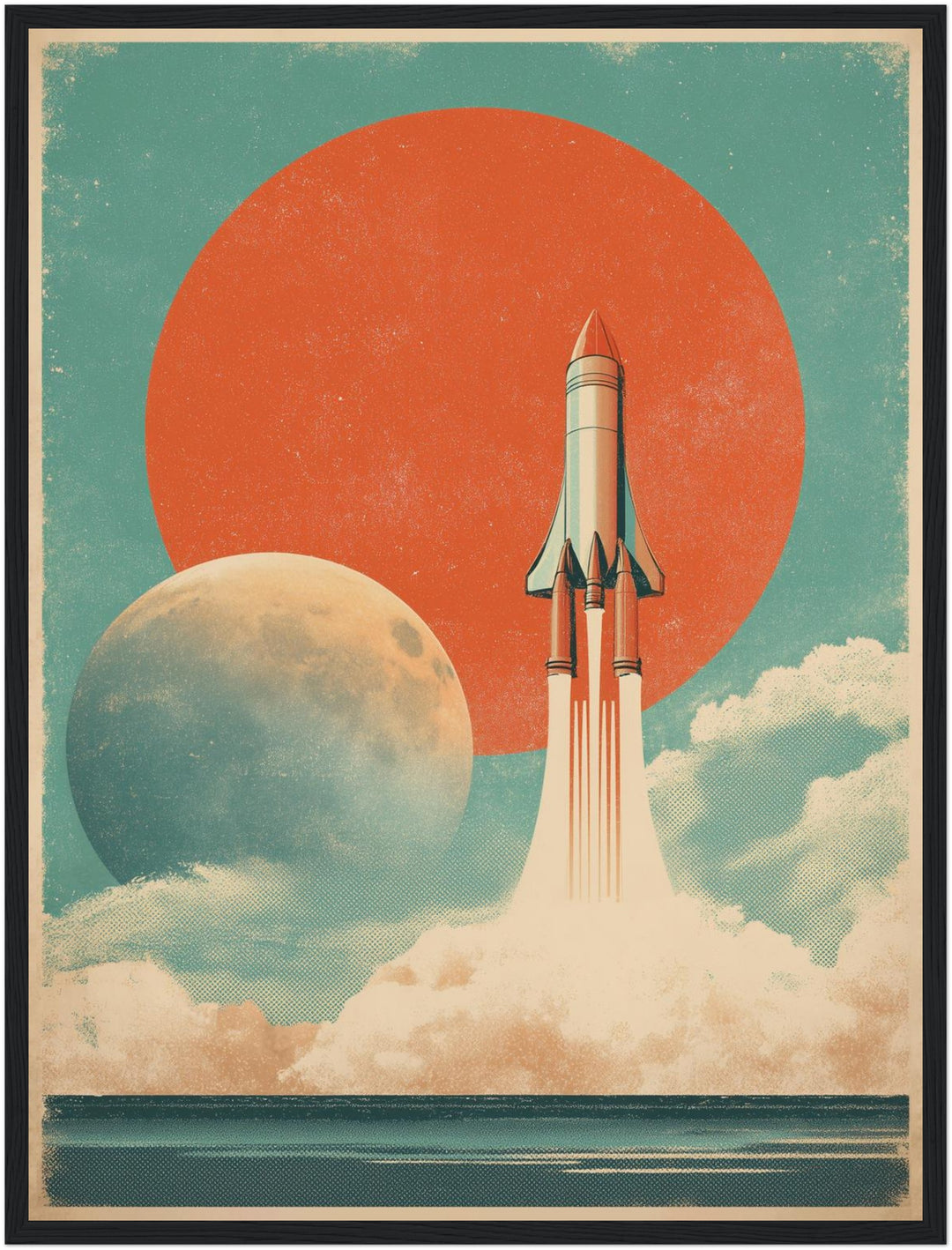 Rakete vor Planeten Poster Vintage – mattes Kunstdruck-Papier – Ansicht 5