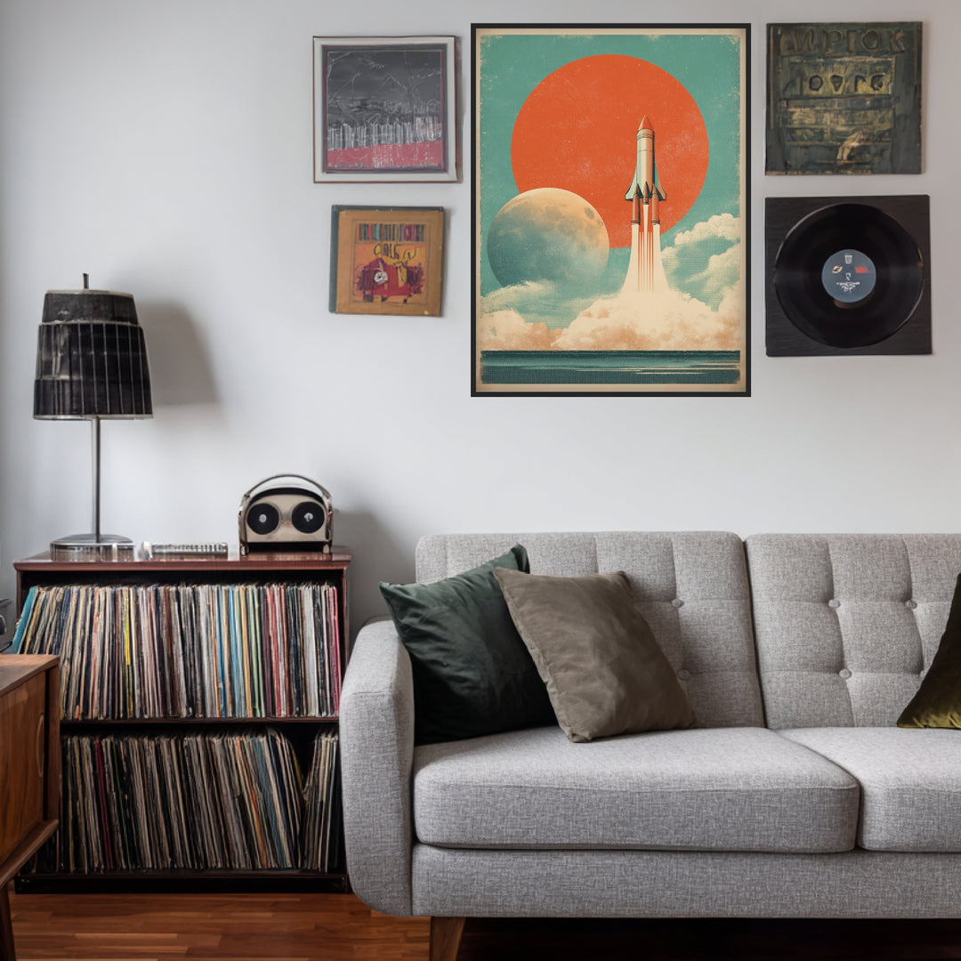 Rakete vor Planeten Poster Vintage – mattes Kunstdruck-Papier – Ansicht 3
