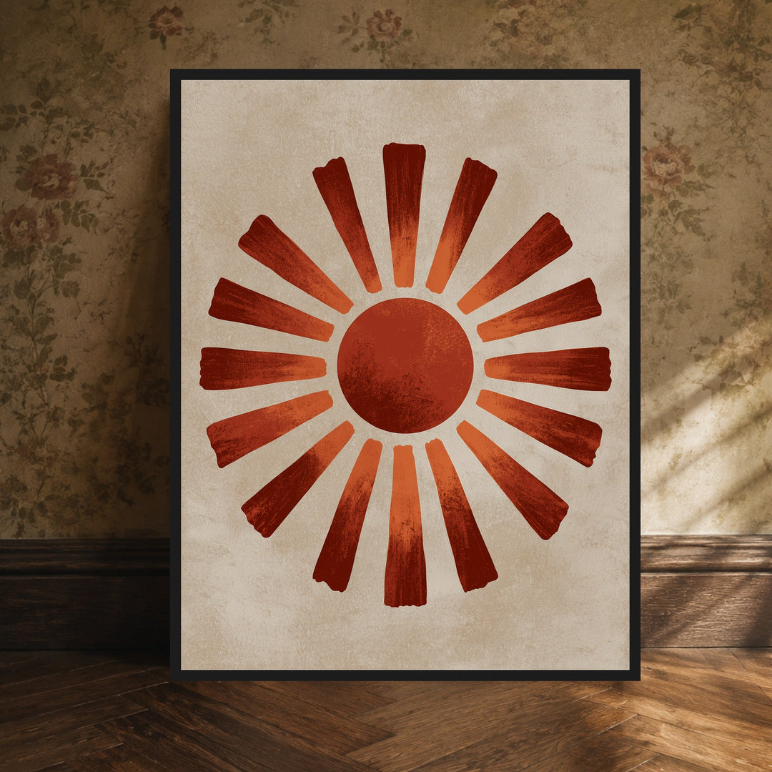 Vintage Sonne in Terrakotta Poster – Schwarzer Rahmen – Produktfoto