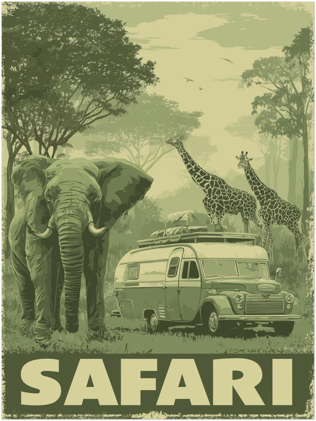 Safari mit Wildtieren Vintage – Wandkunst
