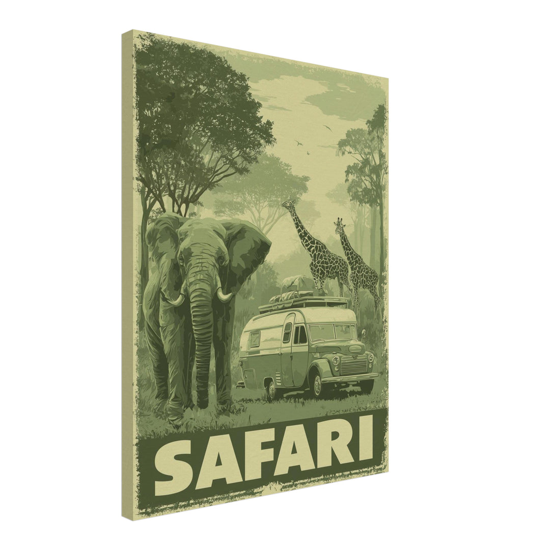 Safari mit Wildtieren Leinwandbild Vintage – Leinwand auf Holzrahmen – Ansicht 2