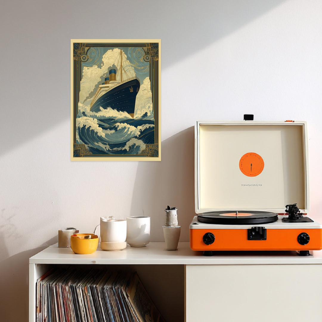 Schiff in Wellen Leinwandbild Vintage – Leinwand auf Holzrahmen – Ansicht 3