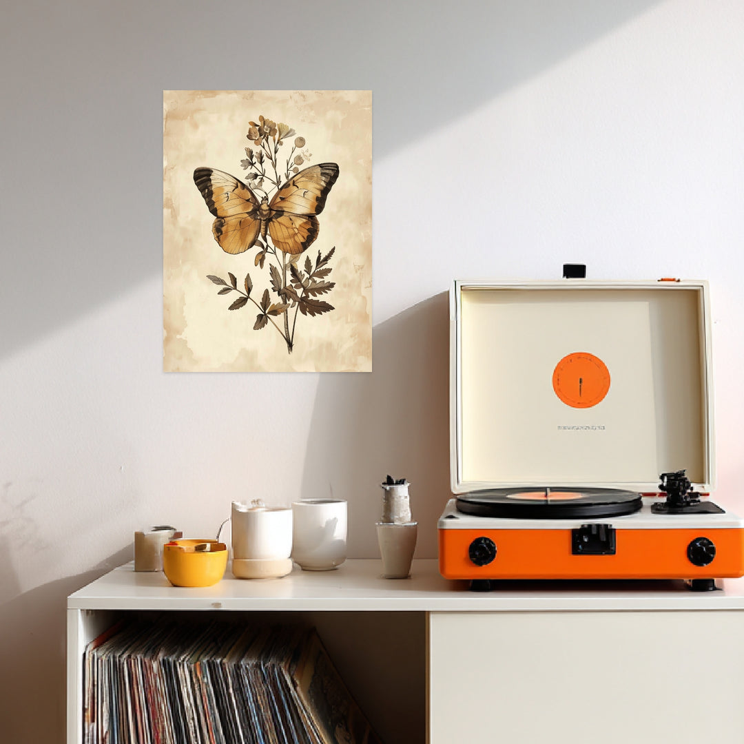 Schmetterling und Blütenpracht Leinwand Vintage – Leinwand auf Holzrahmen – Ansicht 3