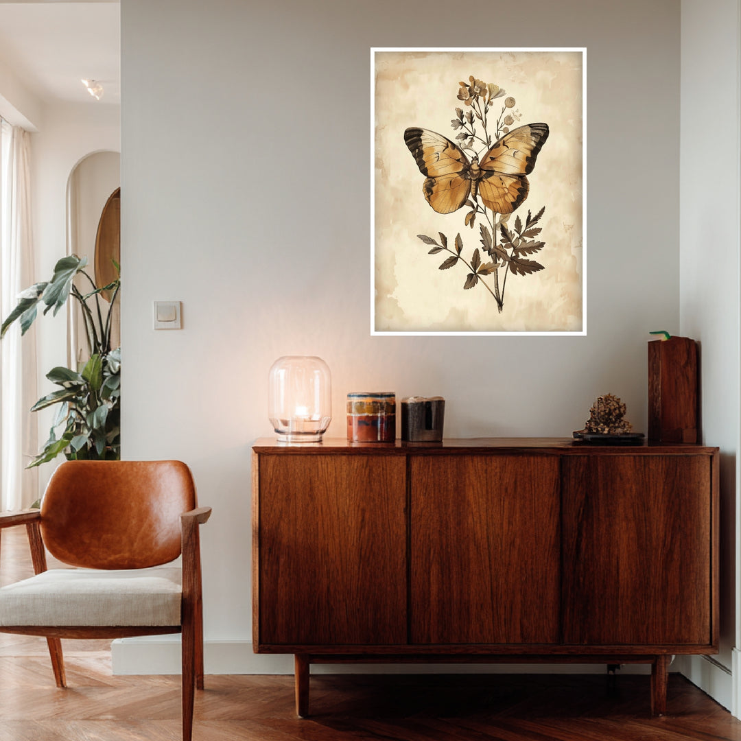 Schmetterling und Blütenpracht Poster Vintage – mattes Kunstdruck-Papier – Ansicht 4