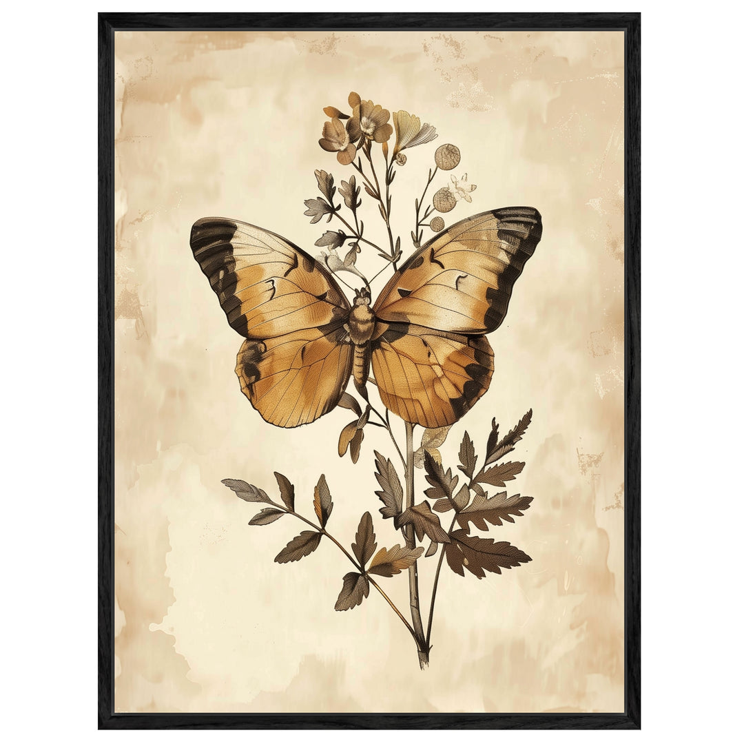 Schmetterling und Blütenpracht Leinwand Vintage – Leinwand auf Holzrahmen – Ansicht 4