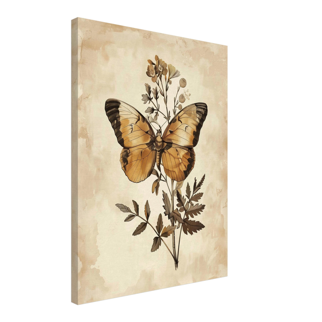 Schmetterling und Blütenpracht Leinwand Vintage – Leinwand auf Holzrahmen – Ansicht 2