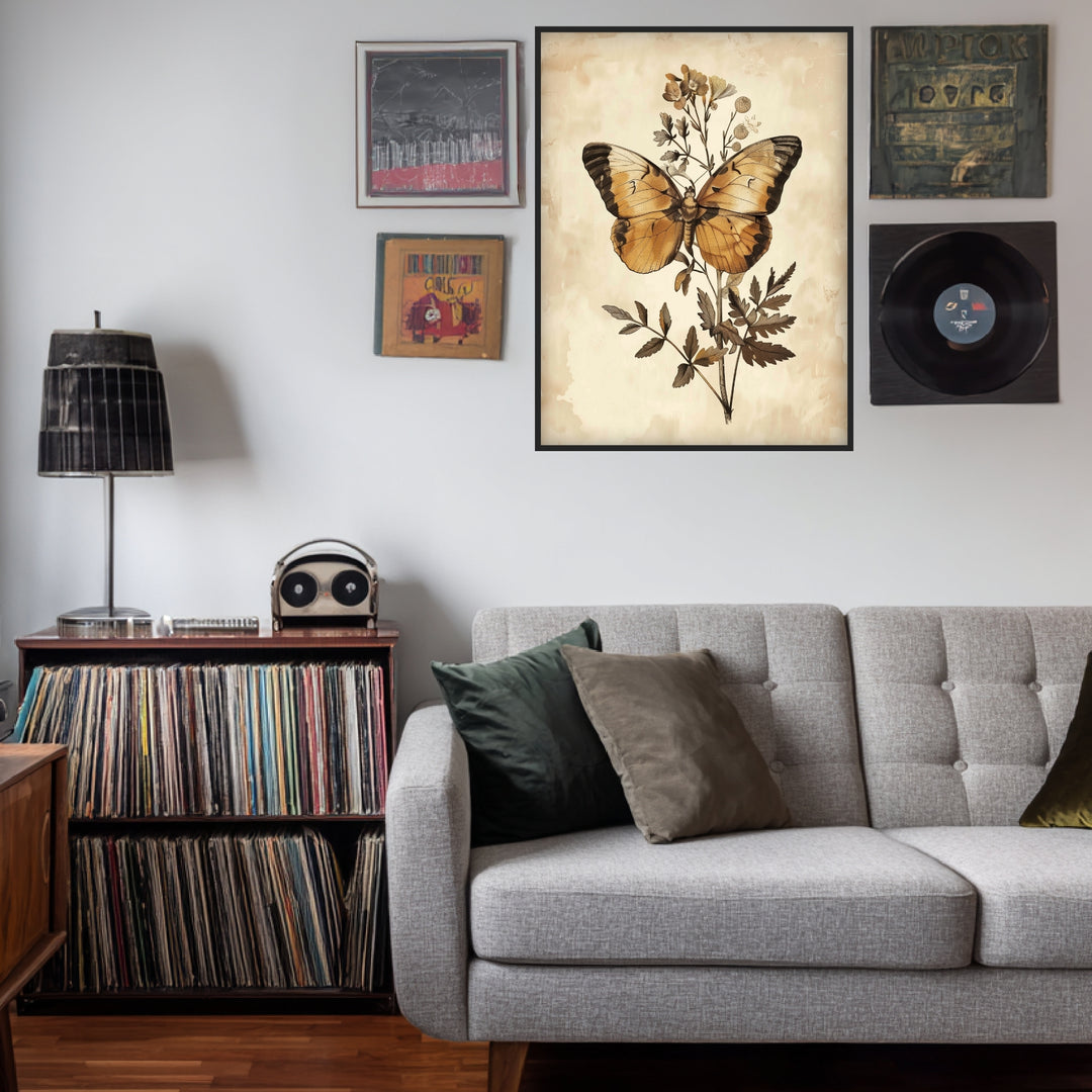 Schmetterling und Blütenpracht Poster Vintage – mattes Kunstdruck-Papier – Ansicht 2