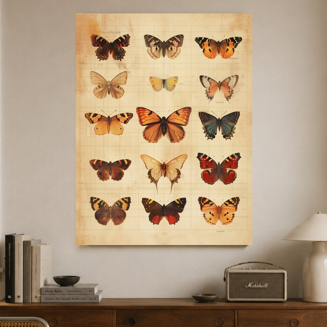 Schmetterlinge im Vintage-Tableau Leinwandbild – Ohne Rahmen – Produktfoto