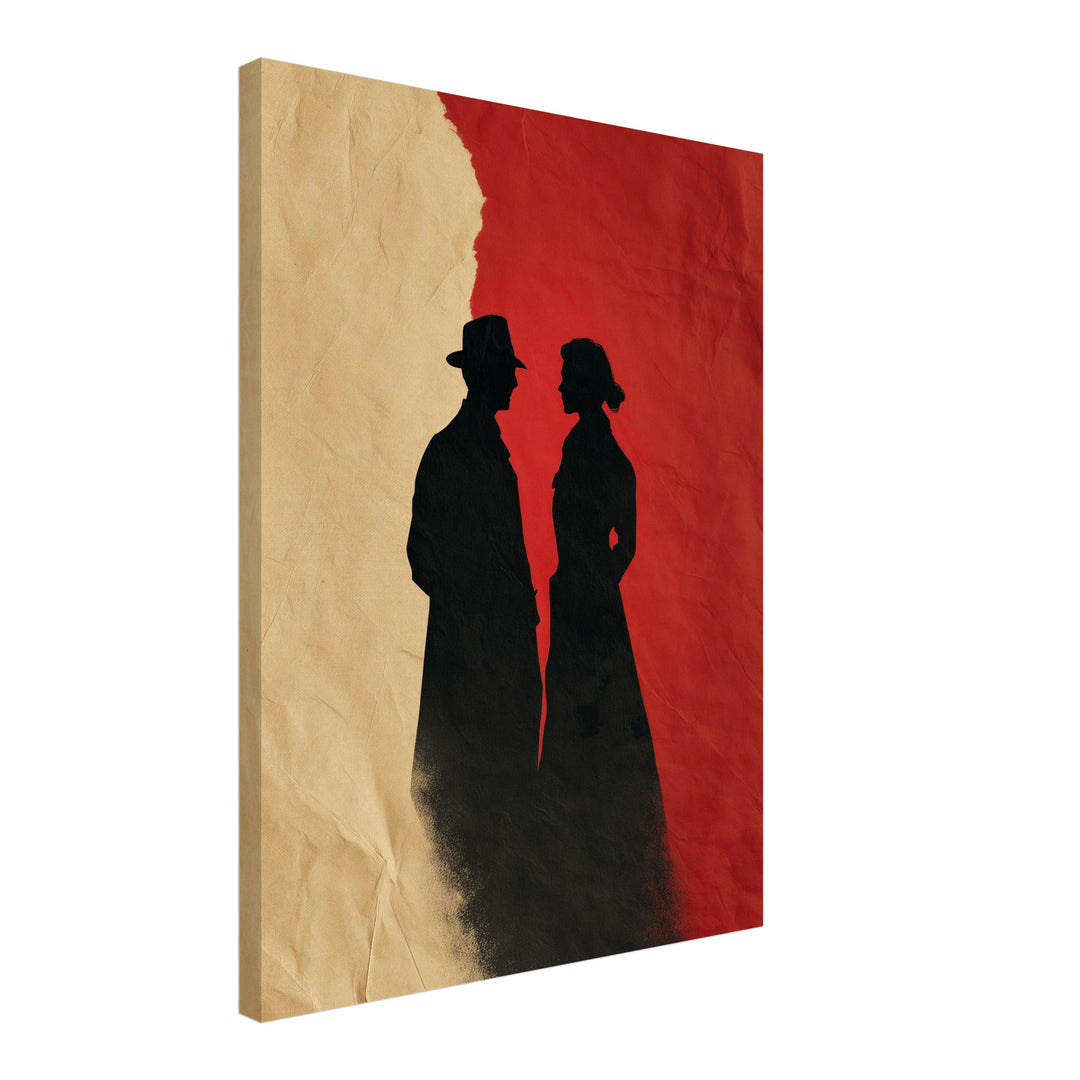 Silhouetten eines Paares Leinwandbild Vintage – Leinwand auf Holzrahmen – Ansicht 2