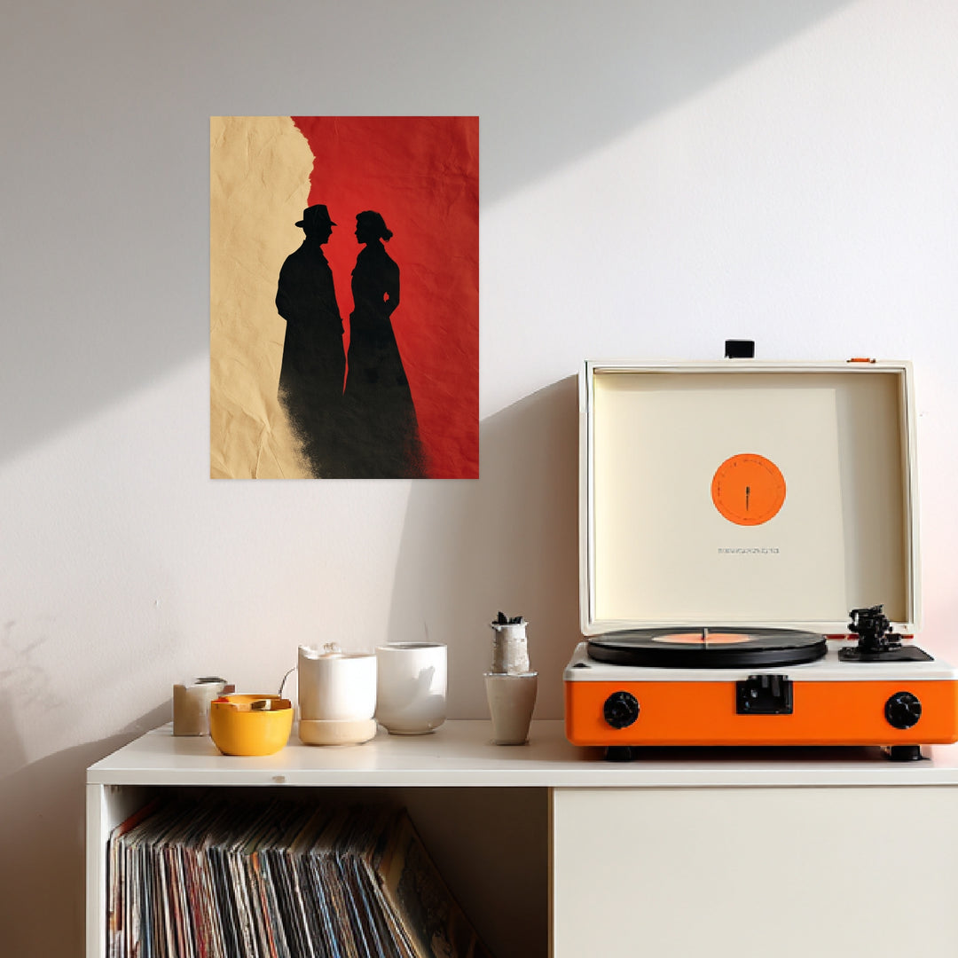 Silhouetten eines Paares Leinwandbild Vintage – Leinwand auf Holzrahmen – Ansicht 3
