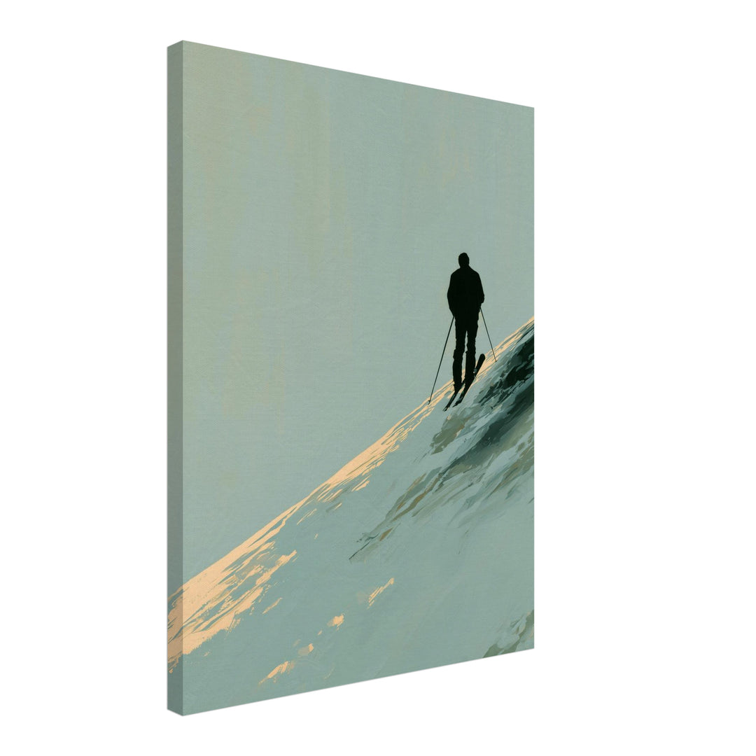 Skifahrer im Winterlicht Leinwandbild – Schräge Ansicht – Produktfoto