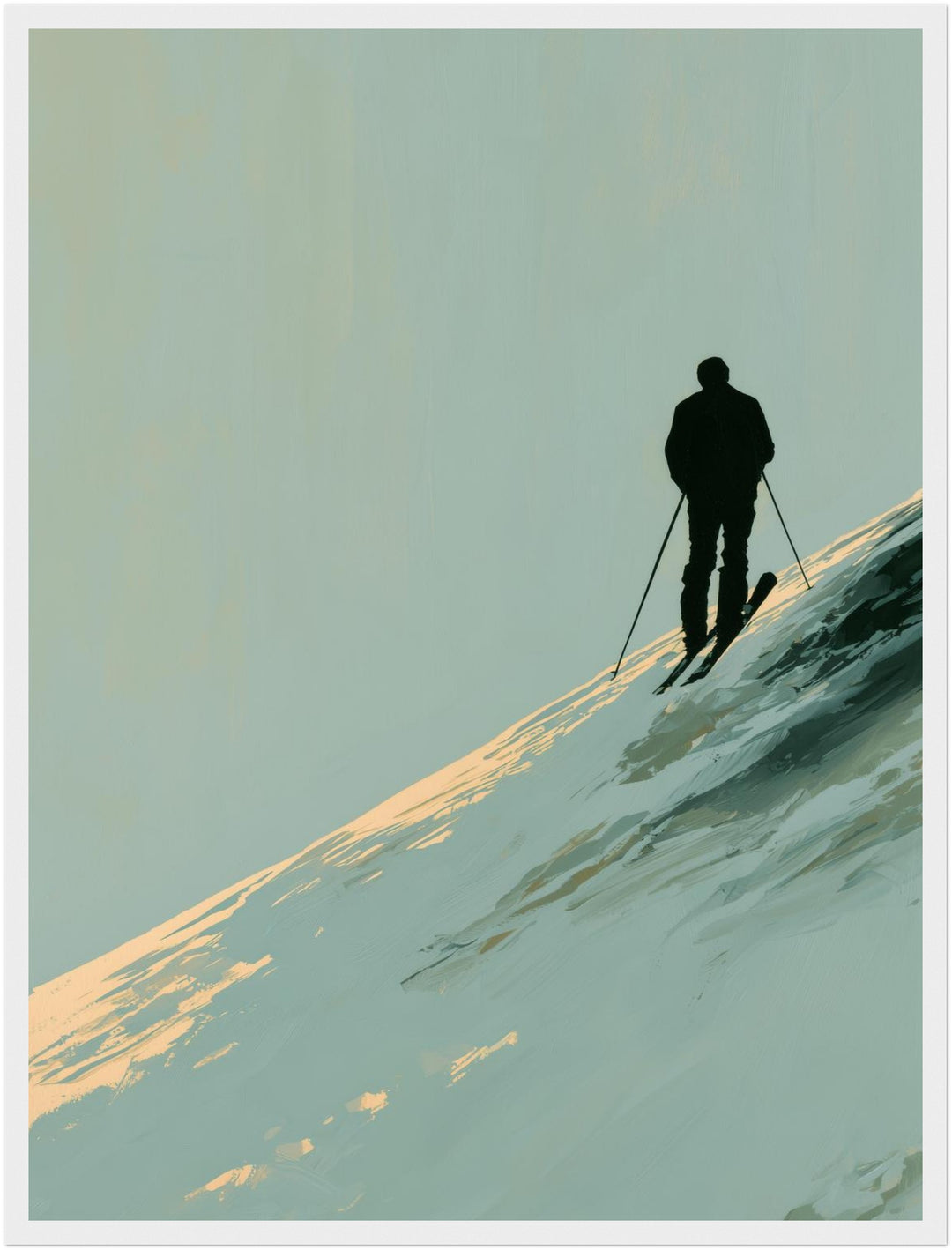 Skifahrer im Winterlicht Poster – Weißer Rahmen – Produktfoto