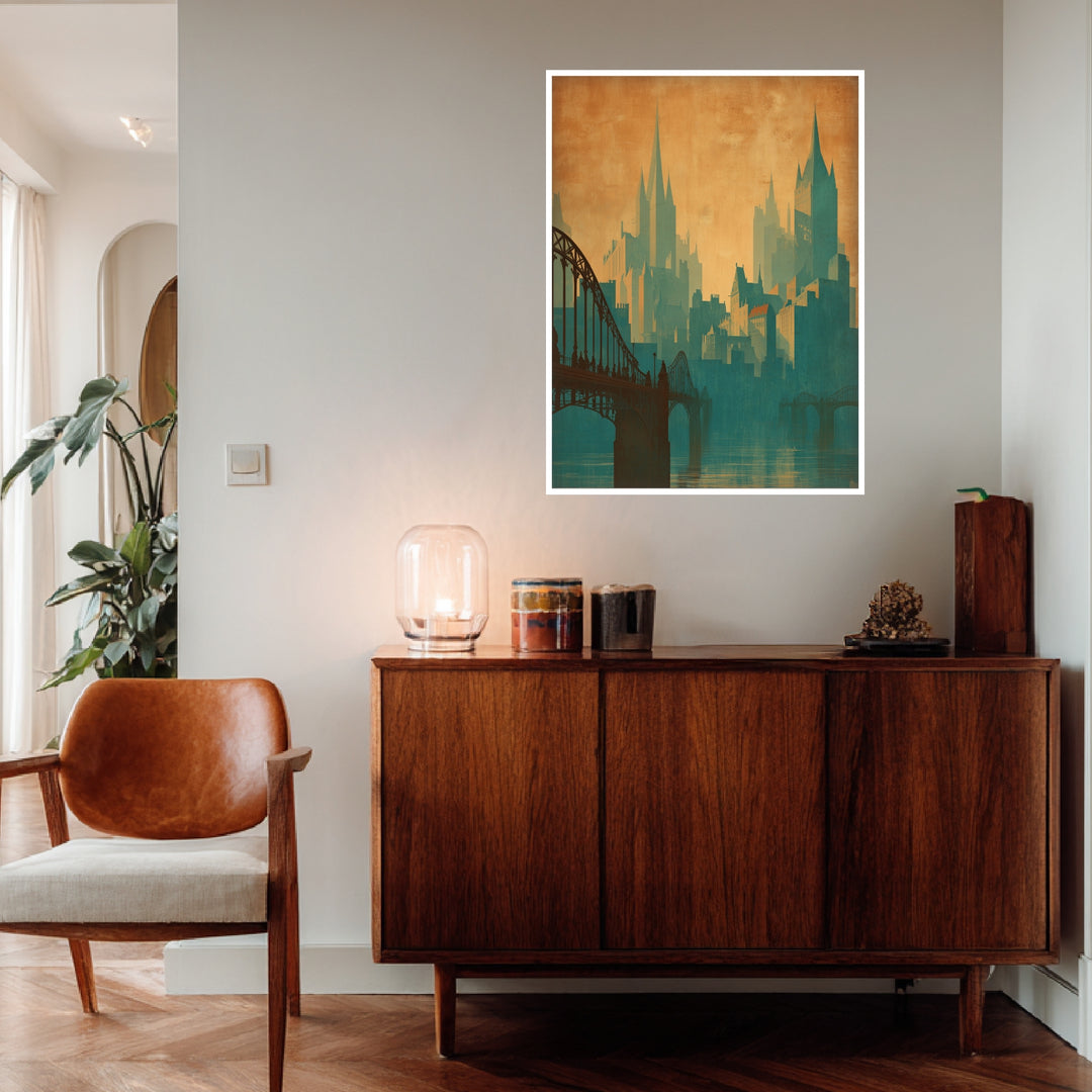 Skyline mit Brücke Poster Vintage – mattes Kunstdruck-Papier – Ansicht 4