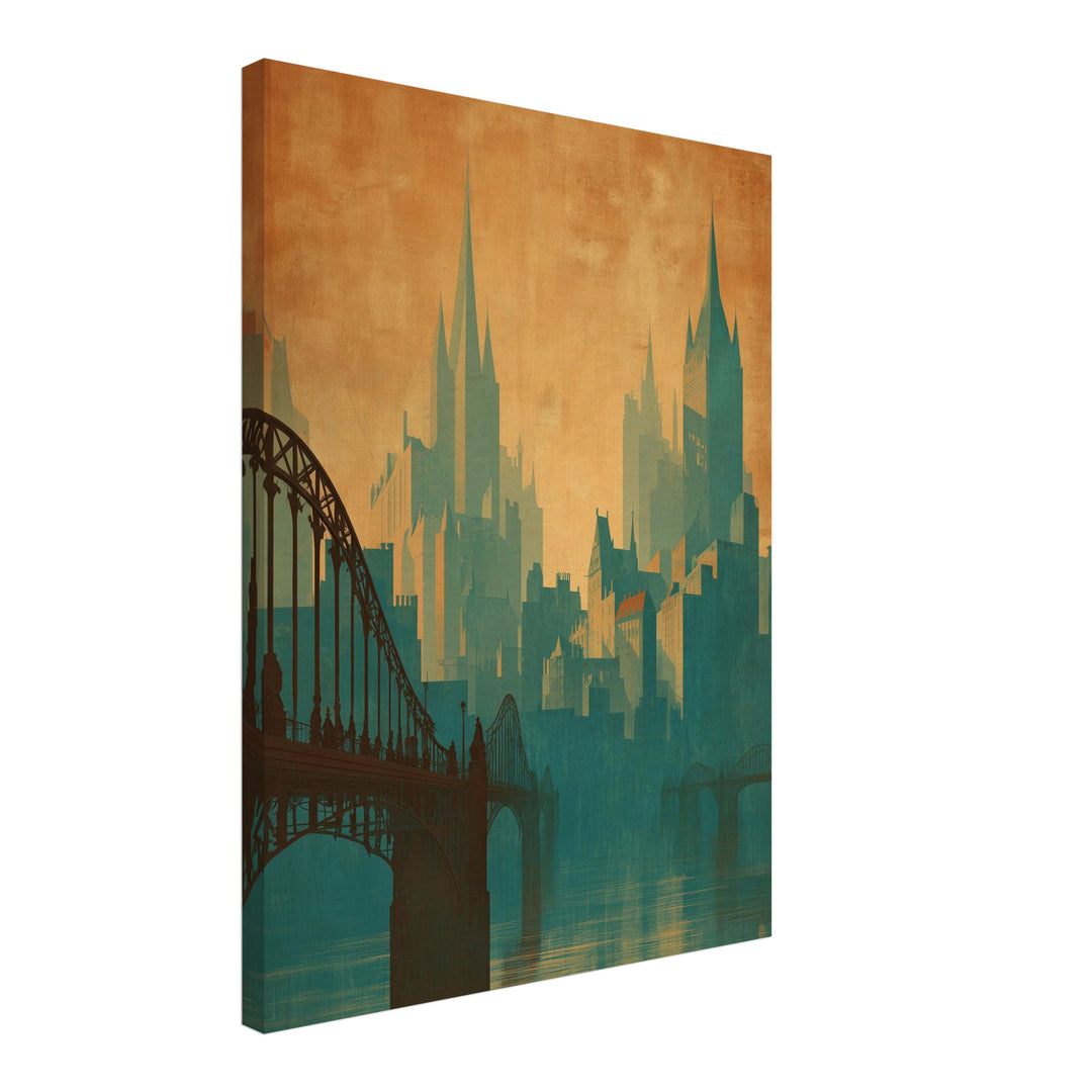 Skyline mit Brücke Leinwandbild Vintage – Leinwand auf Holzrahmen – Ansicht 2