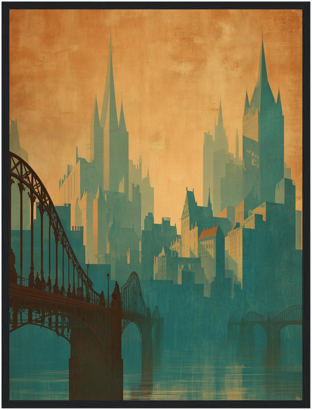 Skyline mit Brücke Poster Vintage – mattes Kunstdruck-Papier – Ansicht 5