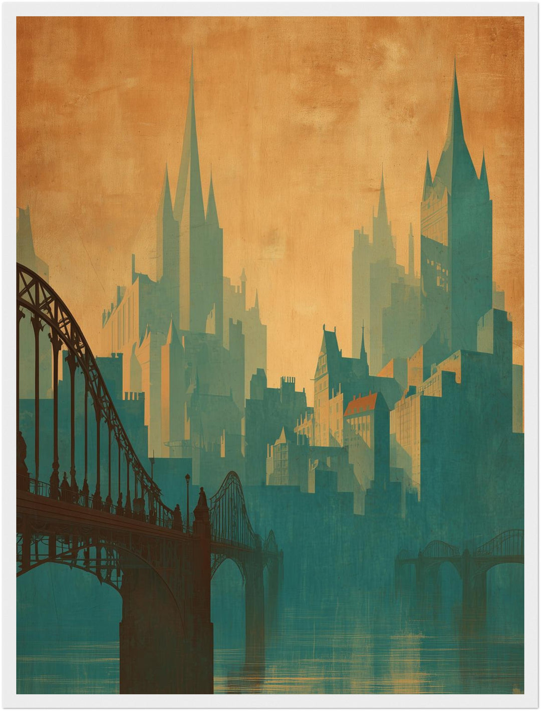 Skyline mit Brücke Poster Vintage – mattes Kunstdruck-Papier – Ansicht 6