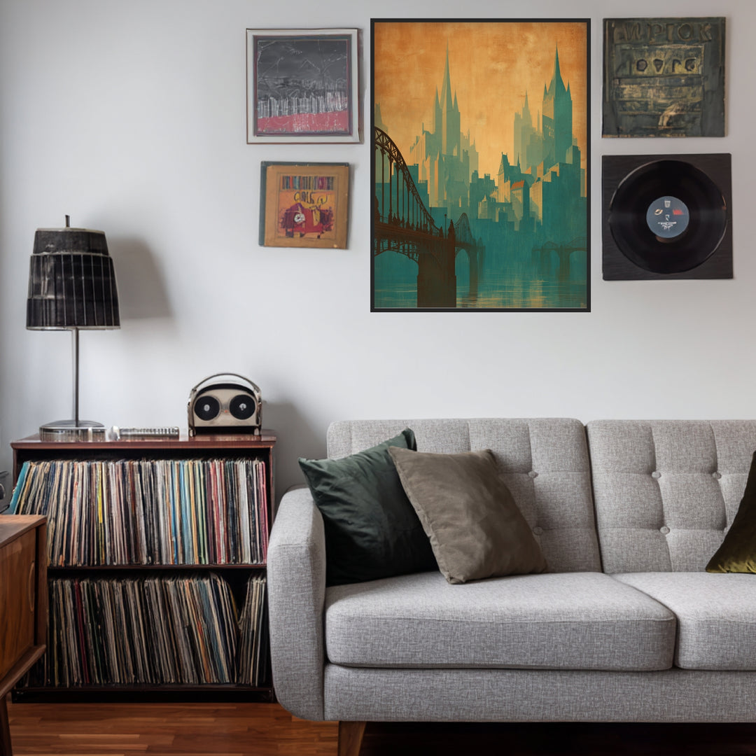 Skyline mit Brücke Poster Vintage – mattes Kunstdruck-Papier – Ansicht 3