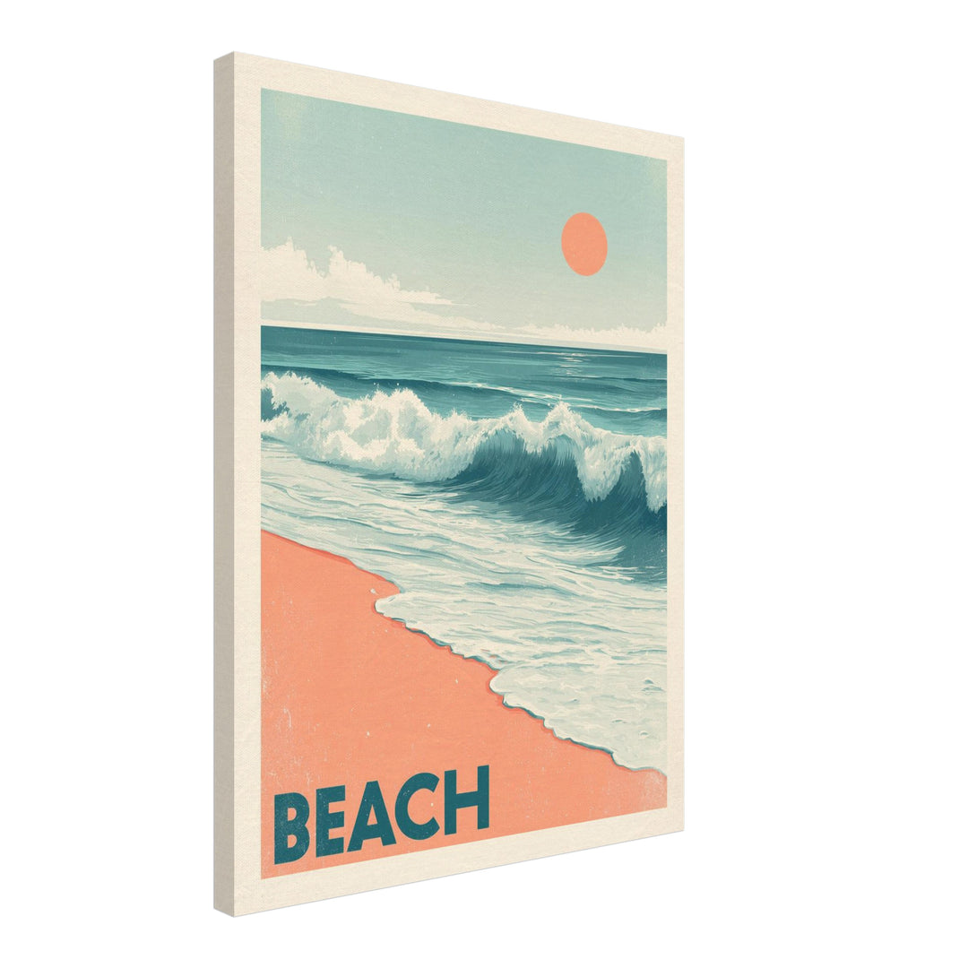 Sonnenuntergang am Strand Leinwandbild Vintage – Leinwand auf Holzrahmen – Ansicht 2