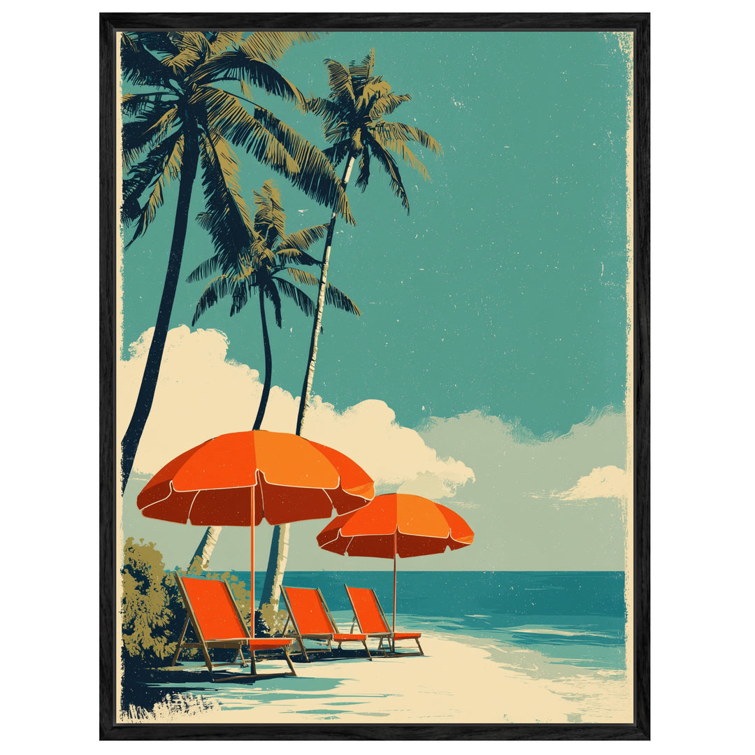 Strand mit Sonnenschirmen Leinwandbild Vintage – Leinwand auf Holzrahmen – Ansicht 4