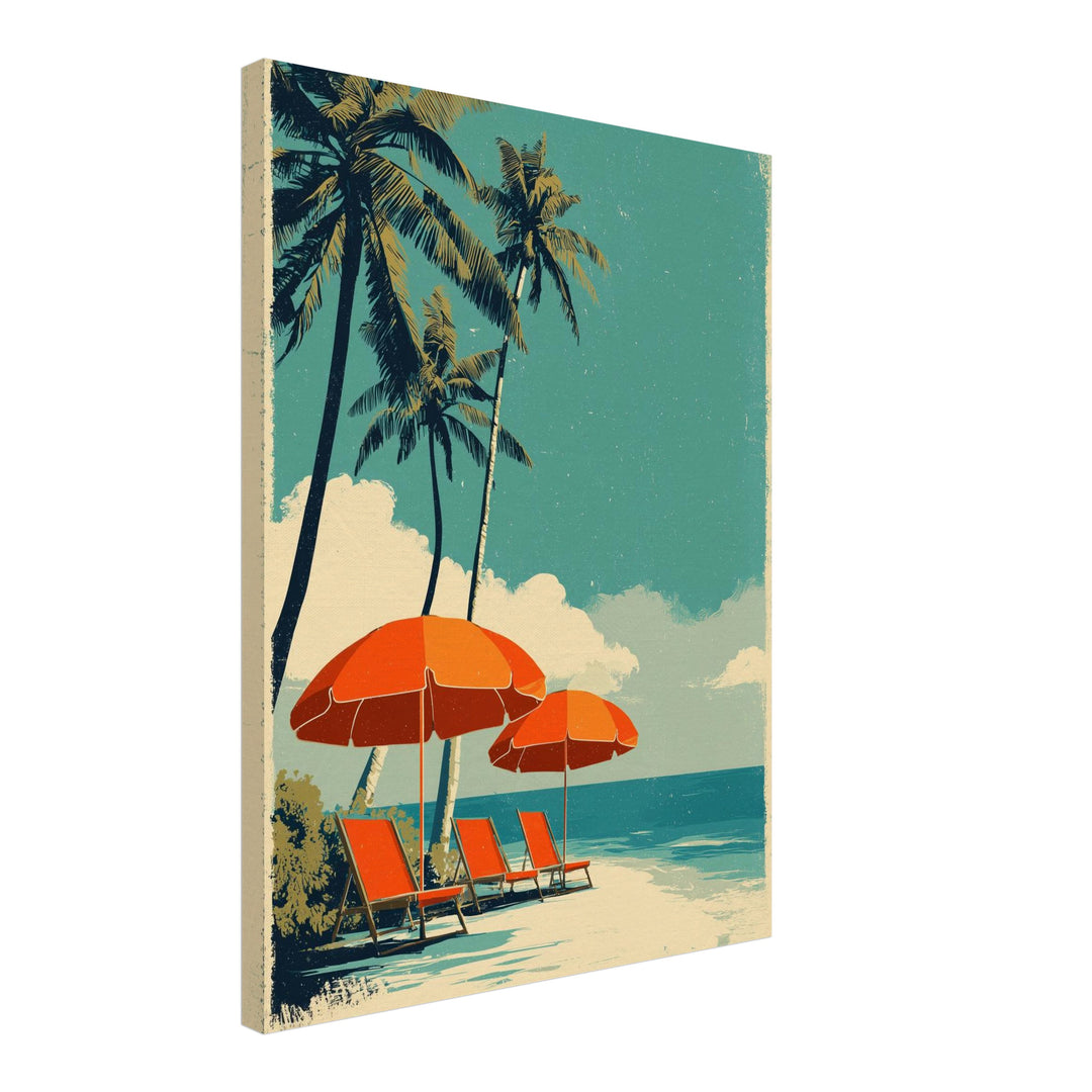 Strand mit Sonnenschirmen Leinwandbild Vintage – Leinwand auf Holzrahmen – Ansicht 2