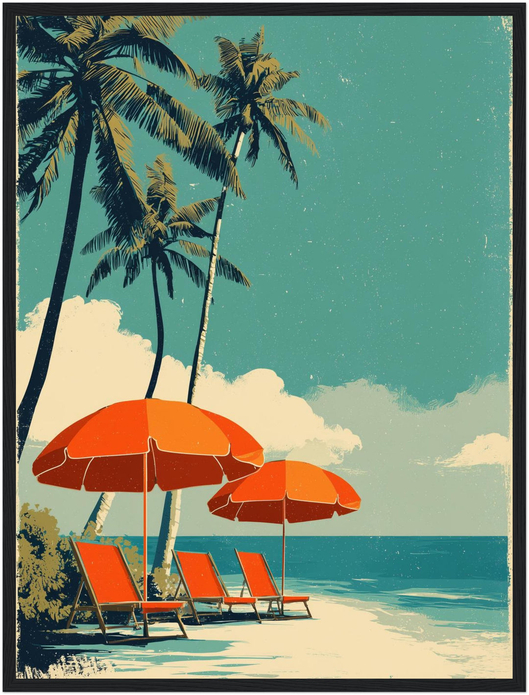 Strand mit Sonnenschirmen Poster Vintage – mattes Kunstdruck-Papier – Ansicht 5