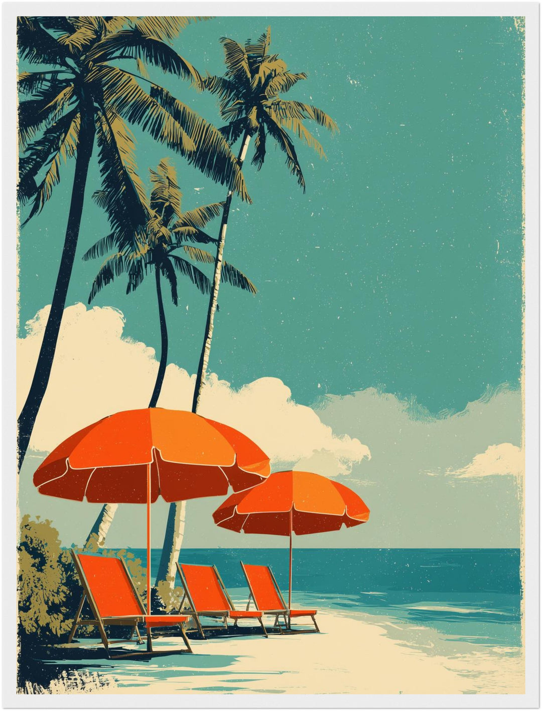 Strand mit Sonnenschirmen Poster Vintage – mattes Kunstdruck-Papier – Ansicht 6