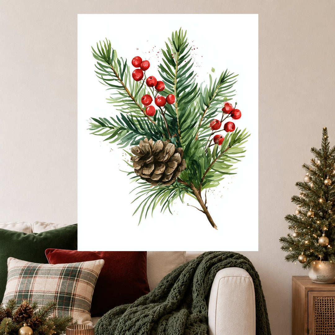 Winterzweig mit Zapfen Poster – Ohne Rahmen – Produktfoto