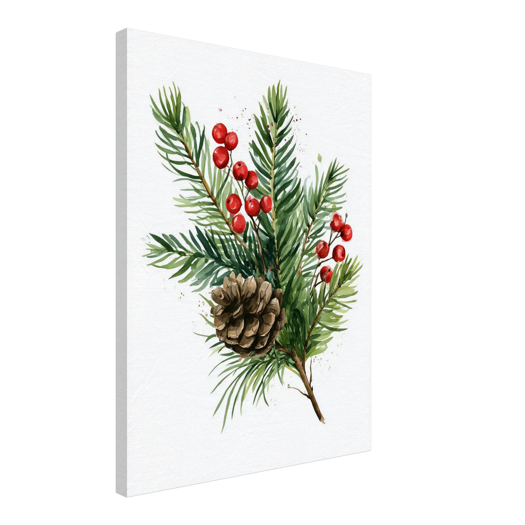 Winterzweig mit Zapfen Leinwandbild – Schräge Ansicht – Produktfoto