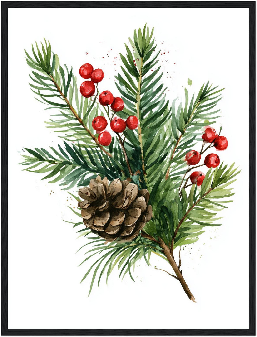 Winterzweig mit Zapfen Poster – Schwarzer Rahmen – Produktfoto