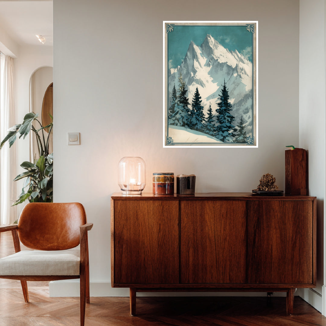 Verschneite Berglandschaft Poster Vintage – mattes Kunstdruck-Papier – Ansicht 4