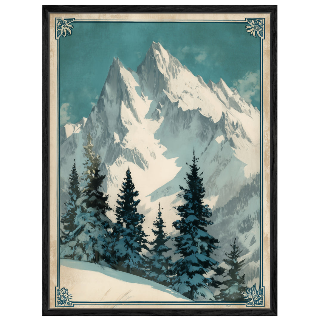 Verschneite Berglandschaft Leinwandbild Vintage – Leinwand auf Holzrahmen – Ansicht 4
