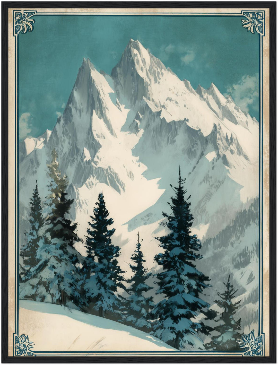 Verschneite Berglandschaft Poster Vintage – mattes Kunstdruck-Papier – Ansicht 5