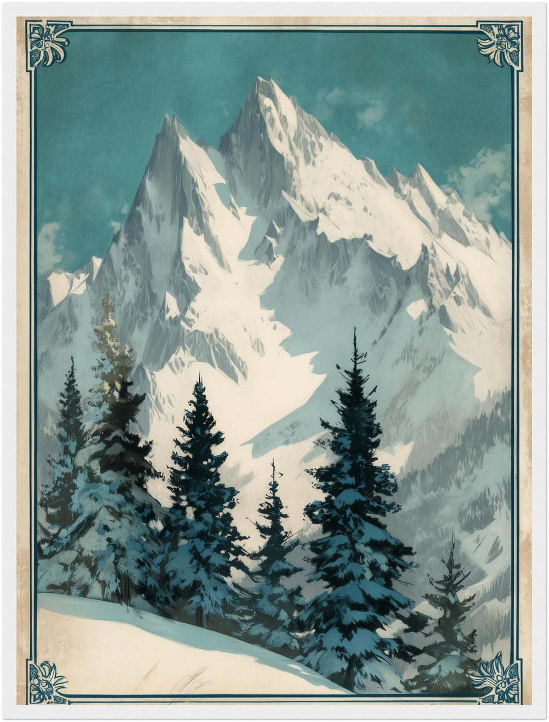 Verschneite Berglandschaft Poster Vintage – mattes Kunstdruck-Papier – Ansicht 6