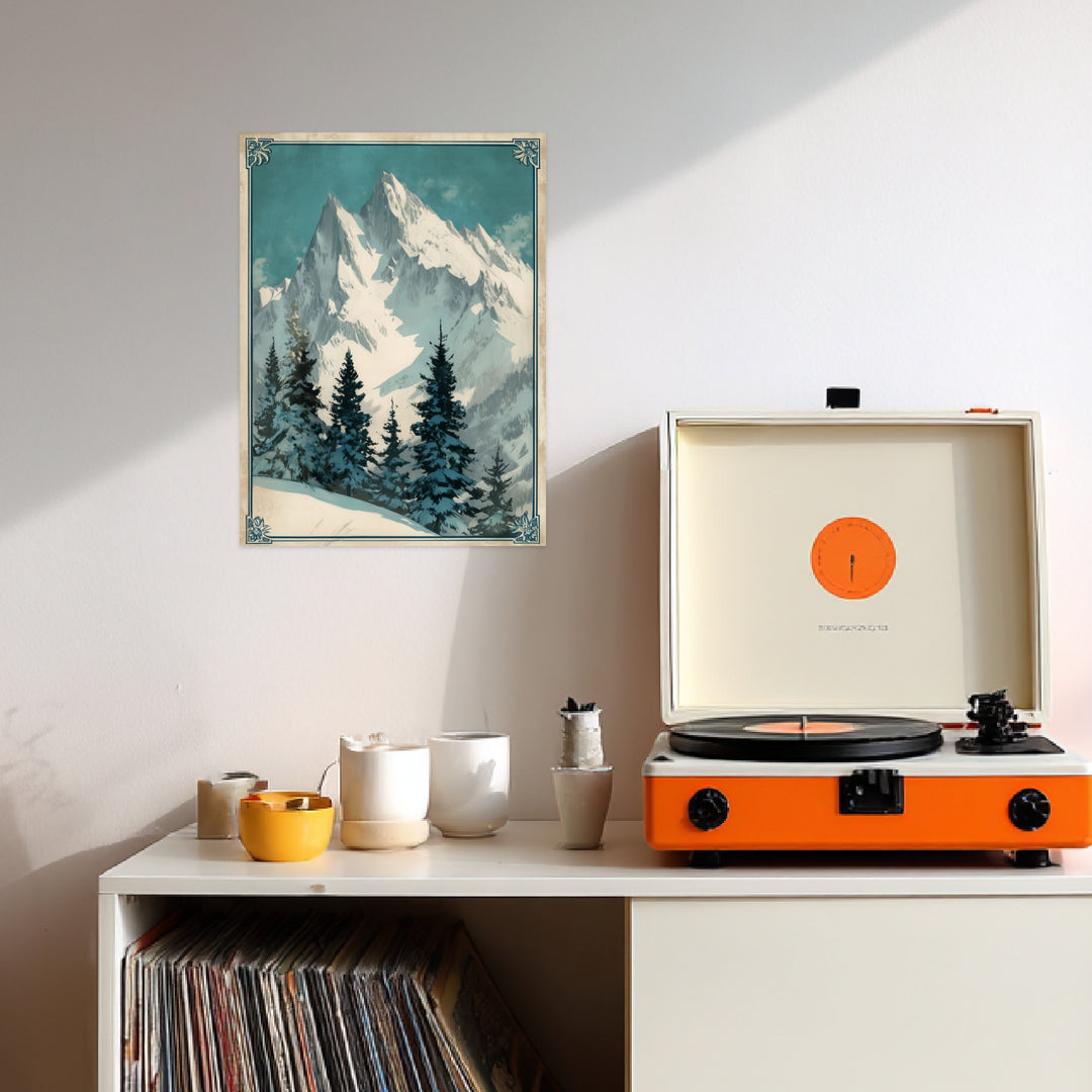 Verschneite Berglandschaft Leinwandbild Vintage – Leinwand auf Holzrahmen – Ansicht 3