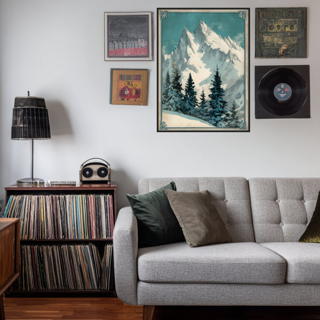Verschneite Berglandschaft Poster Vintage – mattes Kunstdruck-Papier – Ansicht 3