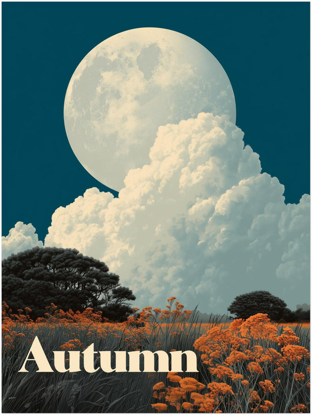 Vollmond über Herbstwiese Poster – Ohne Rahmen – Produktfoto
