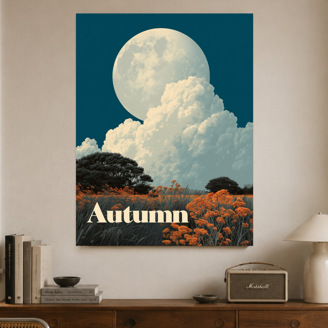 Vollmond über Herbstwiese Leinwandbild – Ohne Rahmen – Produktfoto