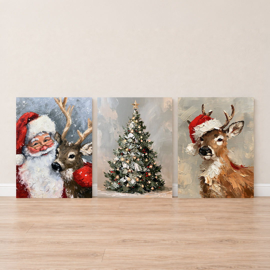 Set-Ansicht: Vintage Weihnachten Leinwand Set – Nostalgie in Öl (3er)