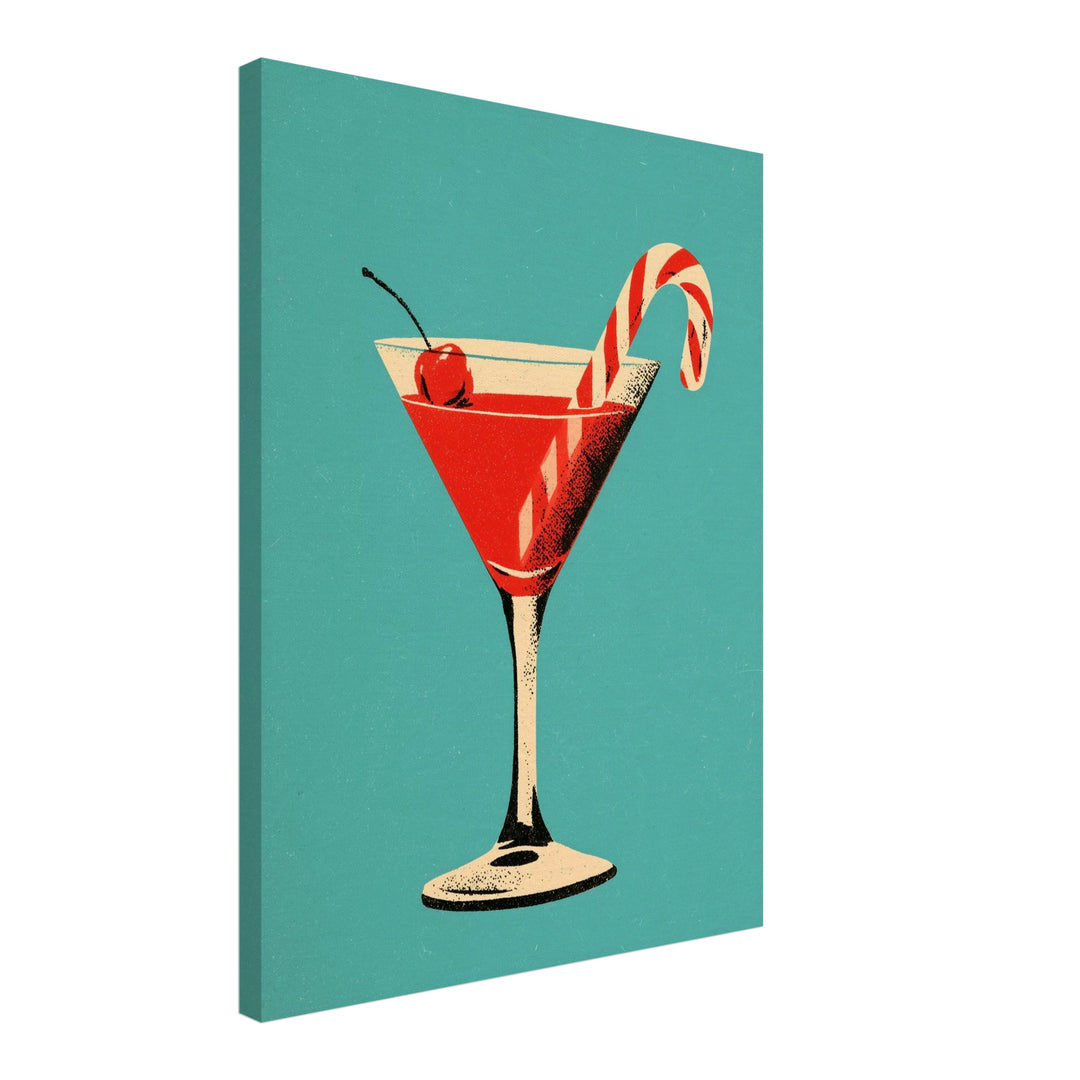 Weihnachts-Martini mit Zuckerstange Leinwandbild – Schräge Ansicht – Produktfoto