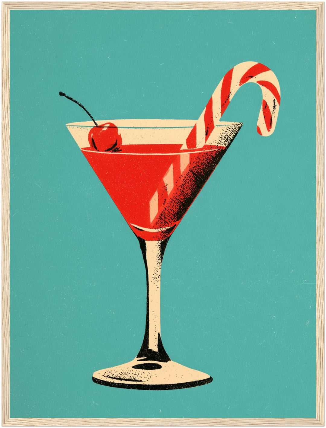 Weihnachts-Martini mit Zuckerstange Poster – Holz natur Rahmen – Produktfoto