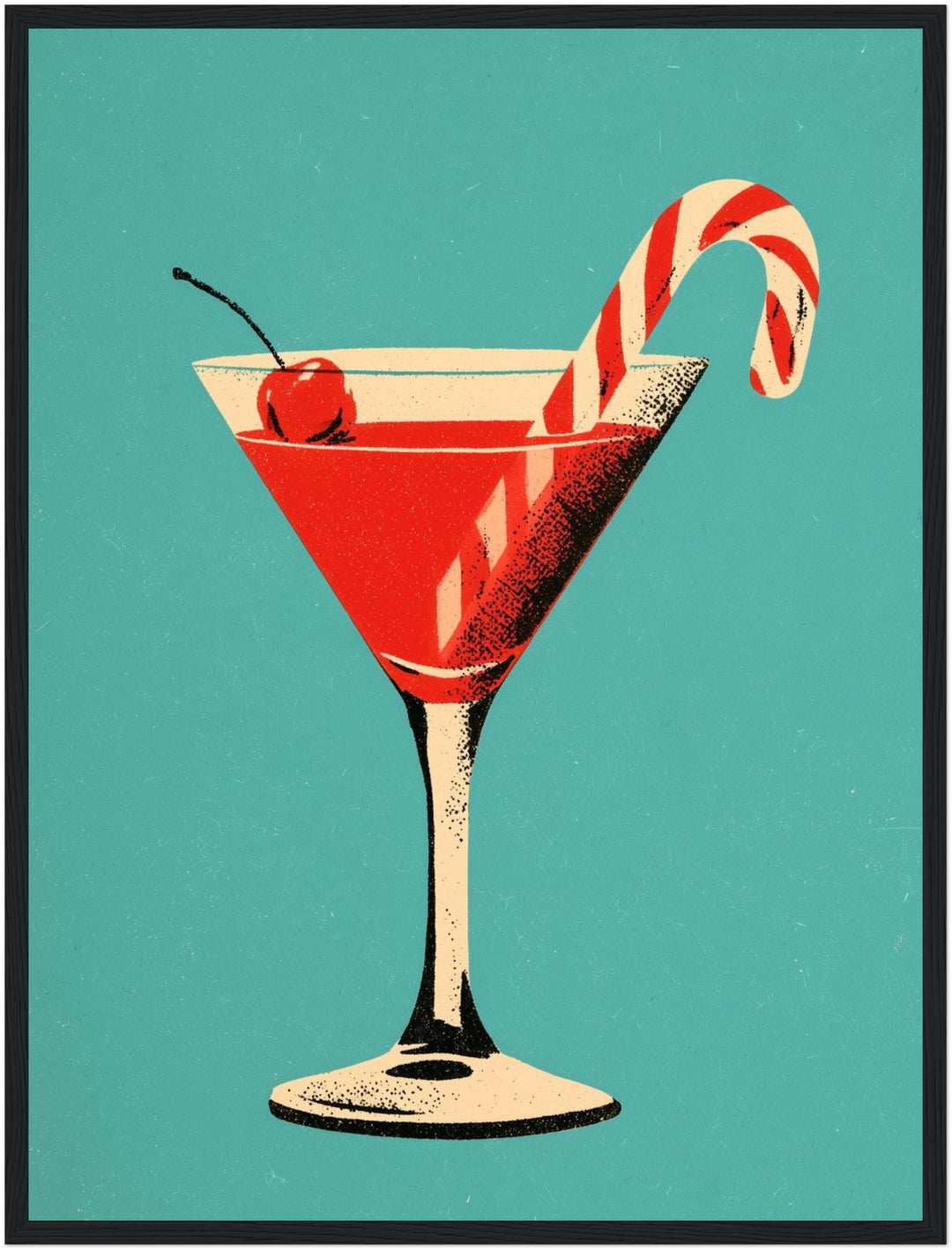 Weihnachts-Martini mit Zuckerstange Poster – Schwarzer Rahmen – Produktfoto