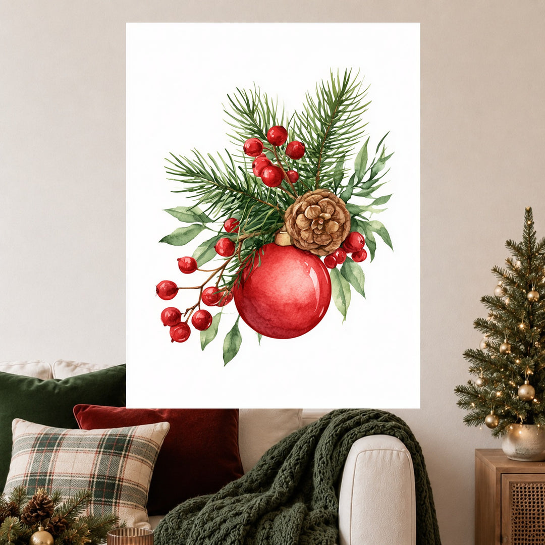 Weihnachtlicher Tannenzweig Stillleben Poster – Ohne Rahmen – Produktfoto