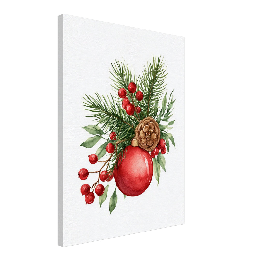 Weihnachtlicher Tannenzweig Stillleben Leinwandbild – Schräge Ansicht – Produktfoto